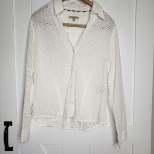 Burberry London white cotton eyelet button down